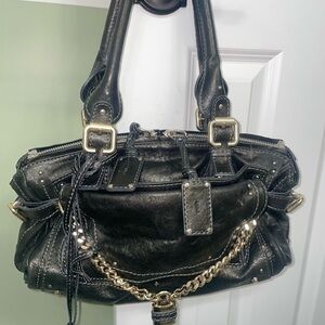 Chloe Paddington Black Leather Chain-Accent Women's Satchel bag